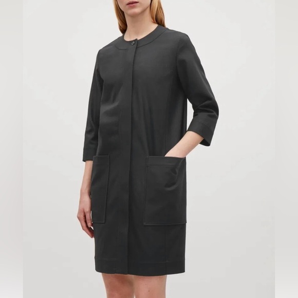 COS Dresses & Skirts - COS wool cashmere dress 2 black button front patch pockets cocoon jacket topper